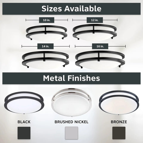Matte Black 14 Inch Round Flush Mount LED Ceiling Light, Dimmable 1400 Lumens, 3000K/4000K/5000K Color Temps, size options