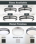 Sizes and finishes of Sleek 16 Inch Round LED Flush Mount Ceiling Light Dimmable 1800 Lumens With 3000K 4000K 5000K Color Temperature