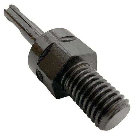 Close-up of 5/8 To 11 Male To SDS Plus Core Drill Adapter For Core Bits in heat-treated steel, rotary mode, industrial grade build.