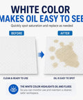 150 Pack Oil Absorbent Pads For Oil Spills And Drips, Polypropylene Oil Only Absorbent Sheets, showing before and after oil absorption