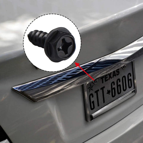 Close-up of car license plate mounted with 50 Piece Black License Plate Screws And Frame Fasteners Kit For Easy No Fuss Mounting Of Plates Frames And Covers Durable Steel Construction For Cars And Trucks