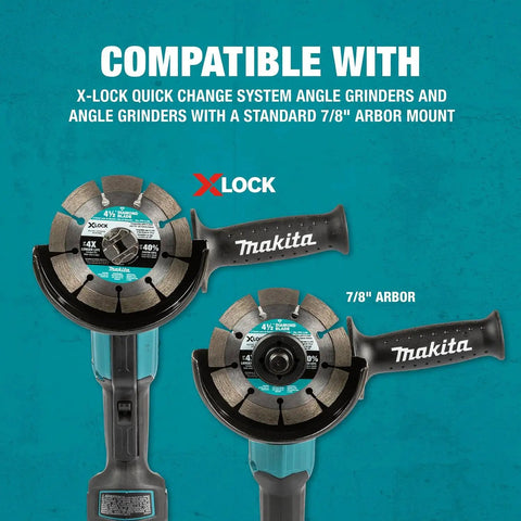X-Lock 4 And A Half Inch Turbo Rim Diamond Blade For Masonry Cutting, 2 Pack shown on angle grinders for arbor compatibility