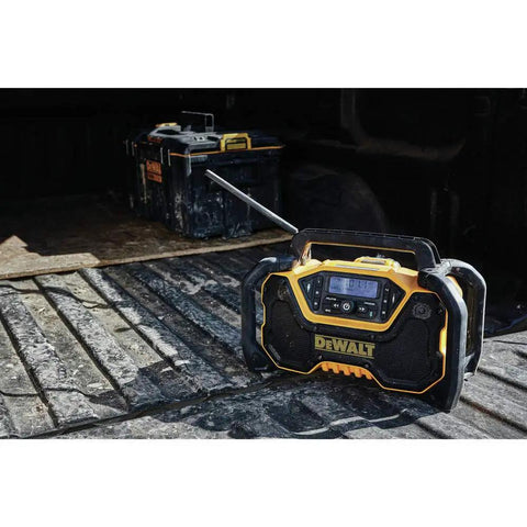12V and 20V Max Portable Bluetooth Radio With Dual 3.5 Inch Subwoofers and 1 Inch Tweeters For Stereo Sound Rugged Jobsite Build