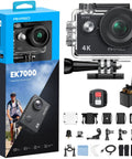 4K Action Camera With 20MP Photos, WiFi, EIS Stabilization, 131ft Waterproof, Remote Control, External Mic, and Accessories