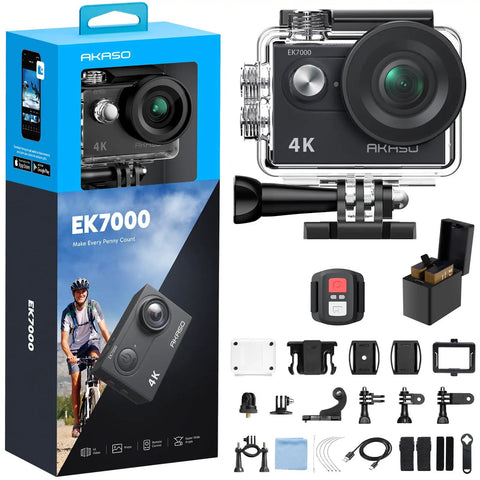 4K Action Camera With 20MP Photos, WiFi, EIS Stabilization, 131ft Waterproof, Remote Control, External Mic, and Accessories
