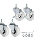 M6 Threaded Stem Caster Wheels 2 Inch PVC Silent No Noise No Scratch Replacement For Tiny Shelving with Brake Swivel Set and Tools