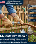 Garden Hose Repair Kit for Quick Leak Fix on Three Quarters and Five Eighths Inch Hoses, Easy No Tool Installation, Durable Brass Fittings, Fits Most Common Hoses, Fast Repair for Home Yard Watering, Trusted by Families being installed on brown hose by person in gloves.