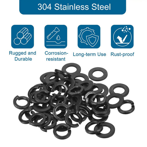 M8 Stainless Steel Split Lock Washers And Flat Washers Kit 100 Pieces With 50 Split Lock Washers And 50 Flat Washers 304 Stainless Rustproof Plain Finish Built To Last For DIY Projects Auto Machinery And General Hardware, 304 stainless steel washers