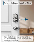 Heavy Duty Keyless Entry Deadbolt With Keypad For Front Door Lock Featuring Hidden Passcode And 20 User Pins In Sleek Satin Nickel Finish on white door.