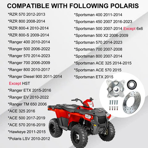 Solid Rear Wheel Hub Assembly With Brake Rotor And Beefy Studs Bolts Kit For Polaris RZR And Sportsman Atv Utv compatibility chart