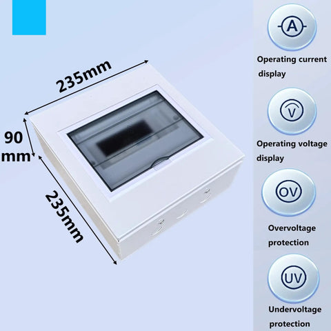 Dual Power Generator Transfer Switch 63A 110V With LED Display showing dimensions and protection features