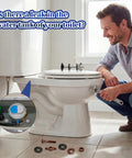 Man repairing toilet with Universal Toilet Tank To Bowl Bolt Repair Kit Four Piece Solid M8 Silver Hardware.