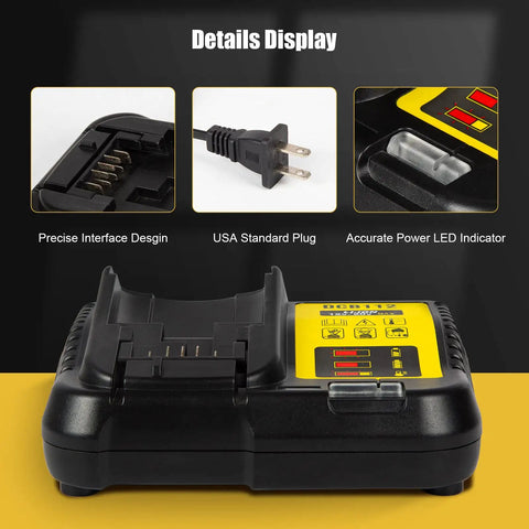 Close-up of Four Port Battery Charger Dock For 12V To 20V Max Batteries Multi Charger Station with USA plug and LED indicator.