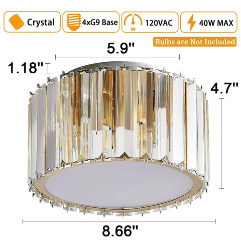 Modern Ceiling Light Fixture Mini Flush Mount Crystal Chandelier For Hallway Bedroom And Bathroom, Gold Finish, 8.66 Inch width