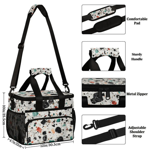 Insulated Go-To Picnic Backpack Lunch Box In Stone Marble, Large 12x8.7x10 Inch Tote with adjustable strap and metal zipper