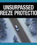 Top Shelf Heavy Duty G48 Antifreeze And Coolant Ready To Go 50 50 Mix shown in snowy winter road scene with trees.