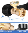 Propane Tank Gauge Level Indicator For 20Lb Tanks With Leak Detector, Brass Pressure Gauge showing size and dust cap