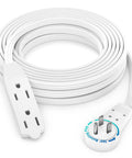 20 Ft 360 Degree Rotating Flat Plug Extension Cord With 3 Outlets 16 3 AWG Grounded White Power Cable coiled view.