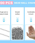 Bulk Silver Bead Ball Chains 200 Pieces For Keychains And DIY Projects, 4 Inch Length, Nickel Plated Rust Resistant Links, 0.07 Inch Bead Diameter, Durable And Flexible Chains For Crafts Jewelry Making; silver bead ball chain set, hand and bulk close-up
