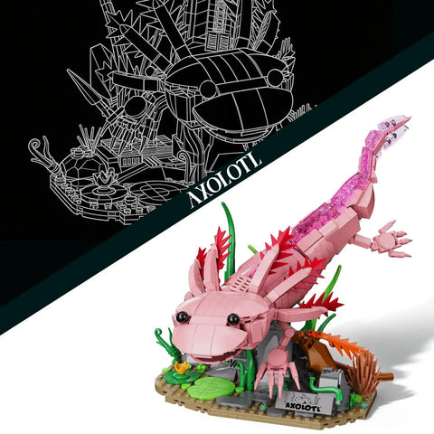 Axolotl Building Set For Adults And Teens 998 Piece Marine Animal Kit With Movable Joints And Display Base STEM Toy Gift, pink brick model
