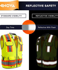 Surveyor Safety Vest With Reflective Strips ANSI Class 2 High Visibility Construction Work Vest With Pockets Zipper Breathable Mesh