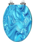 Toilet Seat Elongated Quiet Close for Bathroom with a blue water wave design, suitable for standard toilets.