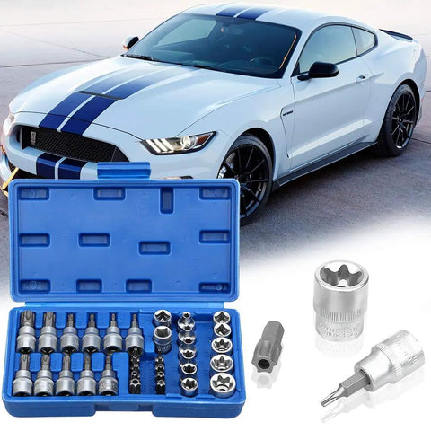 34 Piece Torx Star Bit Socket Set Handheld Tool with Portable Blue Storage Case for Cars, Trucks, Machinery and Home Repairs