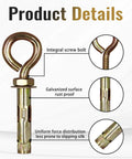 Concrete Eye Bolt Anchor 9/16 Inch By 5-1/2 Inch Heavy Duty Carbon Steel Shoulder Eyebolts With Screw Expansion Sleeve