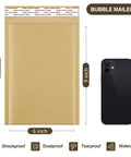 Natural Kraft Bubble Mailers 6x10 Inch Self Sealing Padded Envelopes 6x9 Inner Size 100 Pack beside smartphone for scale