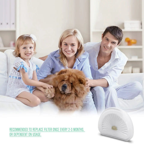 Family with a dog next to Must Have Eight Pack Hand Vacuum Filters For Black And Decker VLPF10 Replacement Filter And HLVA315J HLVA320J Series Handheld Vacuums Replacing Part N600601 N575266