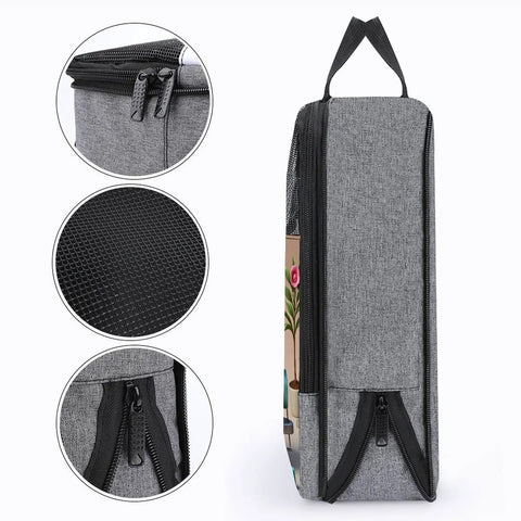 Go To Waterproof Shoe Bag For Travel And Gym, large capacity with zipper, snowflake textured fabric shown in detail view