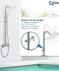 Wall Mount Outdoor Shower Kit With Chrome Rainfall Head And Handheld Spray beside pool, adjustable slide bar visible