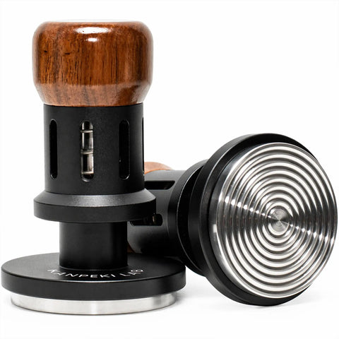 58Mm Espresso Tamper With Self Leveling Base, Spring Loaded And Audible Click, Stainless Ripple Base And Ergonomic Walnut Handle