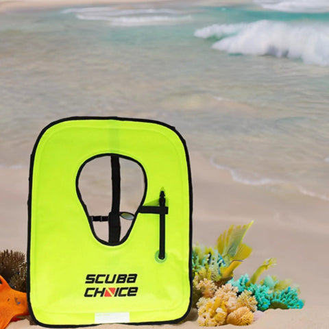 Adult Snorkel Vest With Name Box, lightweight adjustable buoyancy gear, neon yellow high visibility, portable nylon with TPU.