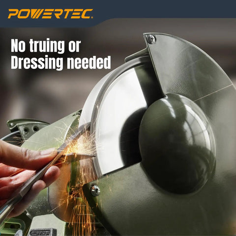 Knockout Performance 6 Inch CBN Grinding Wheel 180 Grit For Bench Grinder sharpening tools with sparks flying during use.