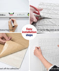 Easy installation steps for Peel And Stick 3D Foam Faux Brick Wall Panels White, Waterproof Self Adhesive Brick Wallpaper.