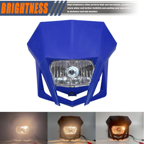 Dirt Bike Beefy Halogen Headlight Front Headlamp Kit For Enduro And Supermoto Rides 12V 35W Blue