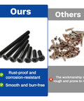 Comparison of Heavy Duty M4 Hex Socket Head Cap Screws Kit Pack 430Pcs M4 Bolts and rusty screws. Black alloy steel, smooth finish.