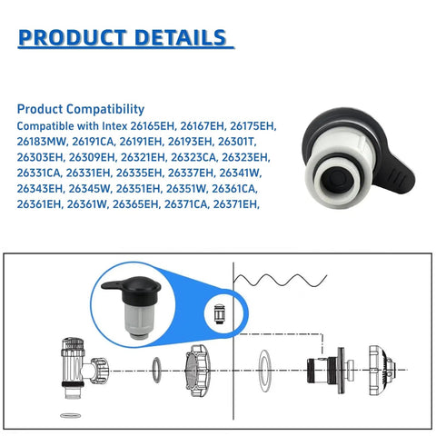 Diagram and image of Air Jet Valve And Cap Replacement For Above Ground Pool Inlet OEM Part 12363 12373 Easy Install No Fuss Fit
