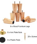 Wood Furniture Legs 4 Inch Straight Replacement Feet For Sofa Table Chair Dresser Cabinet Bed Set Of 8 Natural Rubber Wood