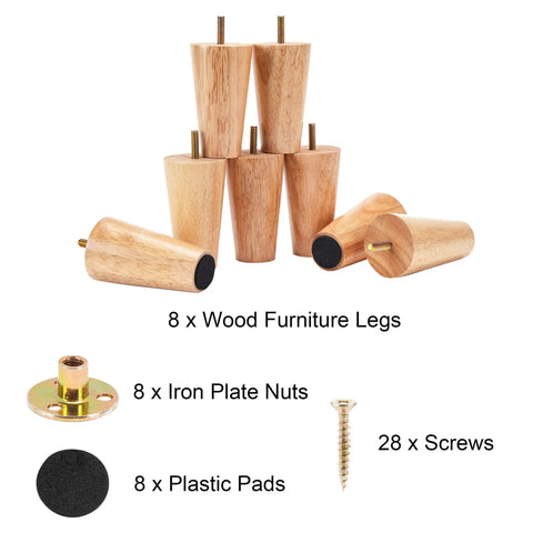 Wood Furniture Legs 4 Inch Straight Replacement Feet For Sofa Table Chair Dresser Cabinet Bed Set Of 8 Natural Rubber Wood