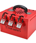 Heavy Duty Lockout Tagout Box for Group Lockout, 12 Padlock Capacity, Industrial Grade Steel, Red Portable LOTO Lock Box with Front Door Security