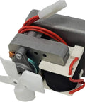 Upgraded Heavy Duty Auger Motor For Pellet Grills Plug And Play Quick Install With Shear Pin And Nut Includes One Year Warranty Silver Finish No Sweat Operation Totally Reliable motor with white fan and red wires.