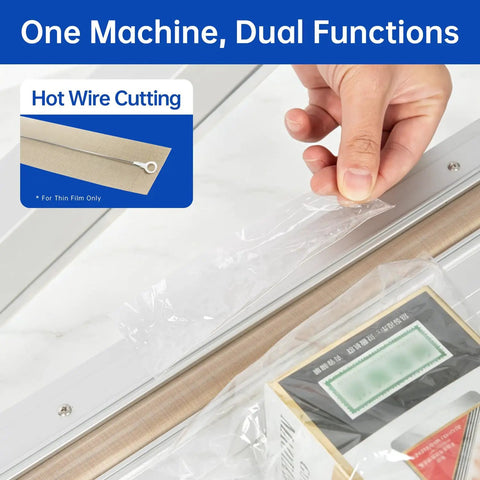 Rock Solid Impulse Heat Sealer With 20 Inch Wide Seal Bar Heavy Duty Plastic Bag Sealing And Cutting Machine uses hot wire cutting for precision.