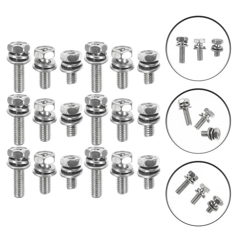 18 Piece M6 Stainless Steel Hex Head Battery Terminal Bolt And Nut Kit With Flat Washers For Motorcycle Battery Replacement And Connector Assembly Easy DIY Bolt And Nut Set For Bike Wiring displayed with close-up details