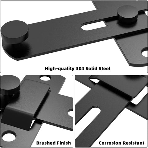 180 Degree Flip Sliding Barn Door Lock, 304 solid steel, brushed finish, corrosion-resistant, detailed views