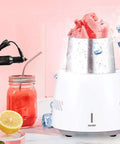 Lightning Quick Electric Cup Cooler Packing Semiconductor Cooling And Smart Touch Interface, with ice cubes and fresh lemonade.