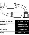 quarter inch JIC hydraulic fittings kit with 1/4 hose and 37 degree female swivel end, ideal for fluid power systems and general use