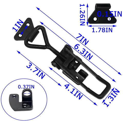 Beefy Four Pack Heavy Duty Toggle Latch Clamps With Lock Hook 1320 Lb Capacity Pull Action Latch dimensions diagram