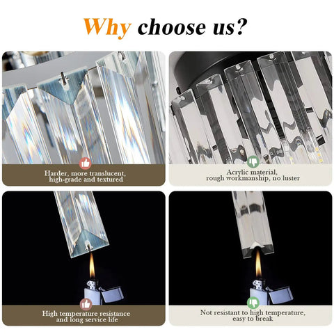 Comparison of crystal and acrylic materials for Mini Flush Mount Crystal Chandelier Ceiling Light With G9 Socket For Hallways And Bathrooms.